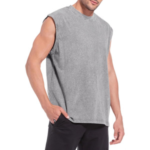 Washed Loose Solid Vintage Sleeveless Tank <b>Top</b> Men 100% Cotton Knitted Muscle Tee Custom Logo Quick Dry Streetwear Vest - Product Image 2
