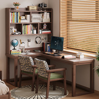 Bureau d'angle en forme de L avec étagère, table d'étude intégrée et bureau informatique pour la maison