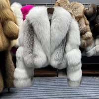 Neue Luxuriöse Damen-Fuchspelzmantel in Naturfarbe, Winter-Mode Echtes Lammfell Kurze Jacke mit Großem Kragen, Warm und Hochwertig