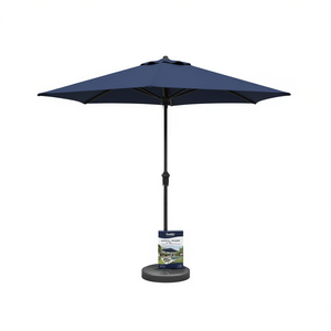 Sombrilla de Patio Azul Marino de 9 Pies con Base, Manivela de Elevación y Poste de Acero para Uso en Exteriores - Product Image 1