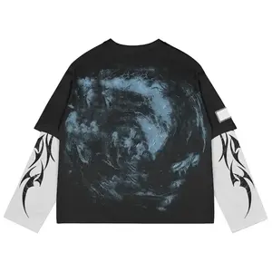 Dubbellaags T-Shirt Met Lange Mouwen Anti-Krimp Hoge Kwaliteit Oversized Casual Aangepast Ontwerp Oem Service Unisex Tshirt