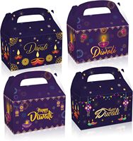 12 boîtes à friandises Diwali, boîtes cadeaux en papier avec poignée, motifs de lumières du festival indien, pour bonbons, biscuits et friandises, avec impression de lanterne Diya