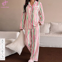 Ensemble de pyjama doux Loveda pour femme, motif rayé imprimé, chemise à manches longues et pantalon droit, idéal pour l'hiver