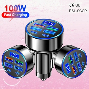 Adaptador de cargador de teléfono de coche USB C de carga súper rápida 6 en 1 con pantalla de voltaje Cargador de coche multipuerto de 100W para iPhone Samsung - Product Image 6