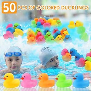 50-Piece Multi-Color Mini Rubber Toy Bulk Floating <b>Bath</b> Duck Kids for Birthday Party Classroom Beach Squeeze Toys - Product Image 3