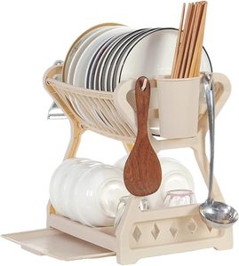 Égouttoir à vaisselle moderne double couche en plastique pour cuisine, support de rangement pour ustensiles et couverts - Product Image 1