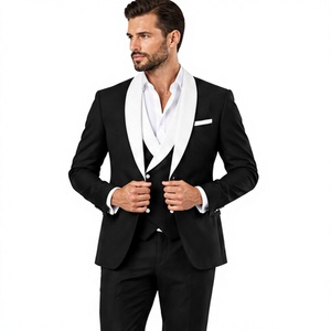Costume de smoking noir 3 pièces pour homme, blazer à revers châle blanc, gilet croisé, pantalon, costume de mariage, de cérémonie ou de soirée - Product Image 3