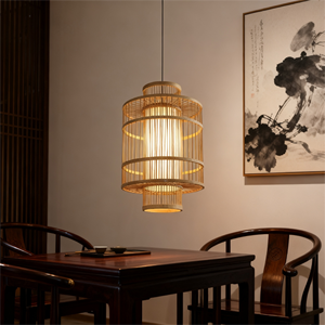 Lampada a ciondolo a gabbia lampadario di bambù luce pendente antico fatto a mano di bambù soggiorno <span class=keywords><strong>in</strong></span> <span class=keywords><strong>legno</strong></span> contemporaneo naturale per il ristorante - Product Image 2