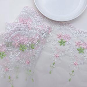 Pita Renda Bordir Bunga RYL, Tulle <span class=keywords><strong>Mesh</strong></span>, Warna Pink Hijau untuk Menjahit - Product Image 6