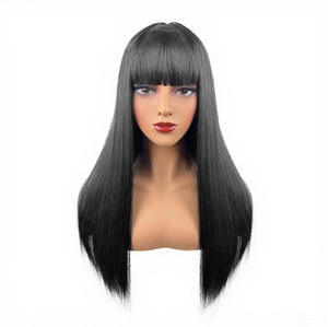 Perruque Addams noire décolorée, <span class=keywords><strong>cheveux</strong></span> raides <span class=keywords><strong>mi</strong></span>-longs de 26 pouces, personnage de l'horreur d'Halloween, perruque en fibre chimique pour femmes, <span class=keywords><strong>frange</strong></span> - Product Image 6