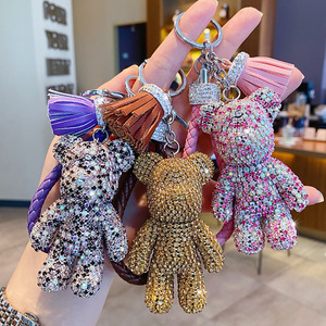 Gift Glitter Crystal Rhinestone Cute Bear Pendant Keychain