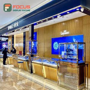High End Wooden Jewelry Counter Glass Display Cabinet Luxury Modern LED Light Premium <b>Jewellery</b> Store Design - Product Image 1
