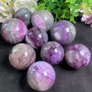 Bola de piedra natural al por mayor, esfera de fluorita de seda de cristal de alta calidad, esfera de fluorita púrpura a la venta