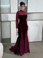 Abaya de soirée moulante en dentelle florale, couleur café pur du Moyen-Orient, avec col montant et poignets lanternes, coupe ajustée, robe de soirée formelle