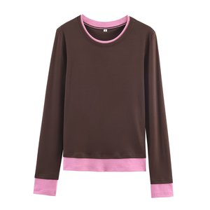 PB&amp;ZA Women's Winter 2025 Casual <strong>Joker</strong> Fashion Double Layer Contrast Color Polyester <strong>T</strong>-<strong>Shirt</strong> 3641628 - Product Image 2
