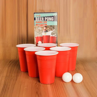 Ensemble de gobelets jetables en plastique PP rouge pour beer pong, 500 ml, jeu de boisson pour fête, avec 12 gobelets et 2 balles