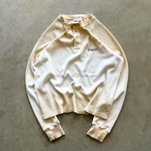 Chemises boutonnées 100 % coton personnalisées, coupe oversize, à manches longues, en maille gaufrée délavée, style décontracté - Product Image 1