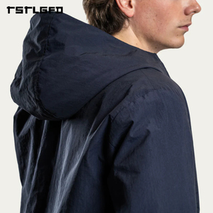 Veste bomber réversible en daim bleu marine OEM/ODM, à capuche, en tissu technique double face, style streetwear, vente en gros - Product Image 2