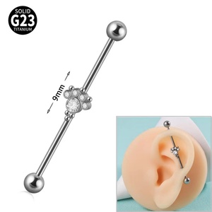 Gaby ต่างหูชุบเงินไทเทเนียม G23 14g barbell zircon เจาะร่างกายอินเทรนด์ ASTM F136-for ของขวัญแต่งงาน - Product Image 5