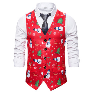 Custom <strong>Men's</strong> Red Winter <strong>Christmas</strong> Vest Belt Santa Claus Patterns Tie Pocket Square Gift Family Party Single-breasted <strong>Waistcoats</strong> - Product Image 1