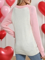 Pull en tricot à manches raglan avec design torsadé en jacquard grand cœur pour la Saint-Valentin pour femmes