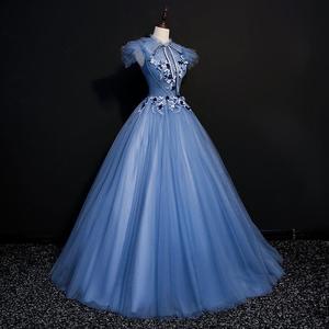 Smoky Blue Long Tulle Stage Performance Gown Women High Waisted Puffy Skirt Polyester Fabric Adult Fashionable Dress - Product Image 2