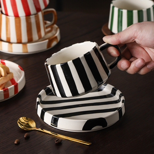 Modern Style Handmade Ceramic <b>Cup</b> and Saucer <b>Set</b> Striped Design <b>Tea</b> <b>Cup</b> <b>Set</b> Cappuccino Coffee <b>Cup</b> - Product Image 4