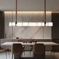 Lustre suspendu LED réglable en hauteur en marbre naturel de luxe avec télécommande pour villa, chambre, cuisine, hall d'entrée