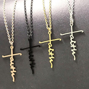 Collar con Colgante Inspirador Chapado en Oro, Collar con Colgante de Cruz de Acero Inoxidable con la Palabra 'Fe' y 'Jesús' para Mi Hija - Product Image 1