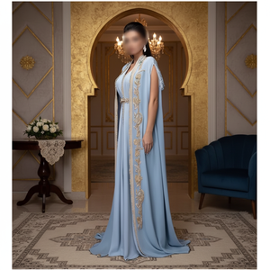 Caftan Marocain en Crêpe de Soie Blanc de Haute Qualité, Broderie Élégante, Luxe pour Nikkah, Femme Fait Main, Satin Vintage, Fête - Product Image 3