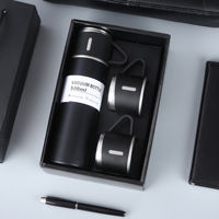 Bouteille isotherme sous vide, gourde, tasse à café, gobelet en acier inoxydable, coffret cadeau avec 3 couvercles