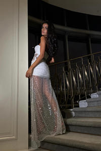 New Arrival Fashion <strong>Sequin</strong> Sexy Dress - Elegant <strong>Off</strong>-the-shoulder Strapless Maxi Dress High Waist Slim Fit Evening Gown - Product Image 4