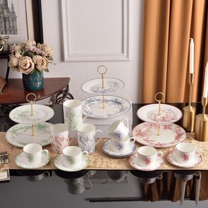 Assiette à gâteau à 2 étages en porcelaine, motif muguet minimaliste européen, très vendue - Product Image 1