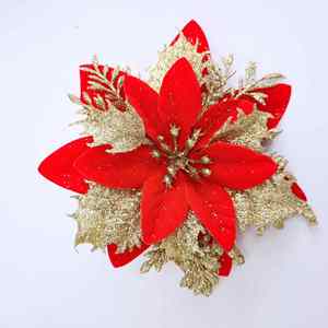 10 Piezas/Bolsa de Flores Navideñas Decorativas, Árboles de Navidad con Flores Simuladas, Guirnaldas de Flores de Plástico con Polvo Dorado - Product Image 3