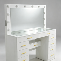 Table de maquillage moderne éclairée avec miroir et tiroirs, plateau en verre, pour chambre à coucher, vente en gros