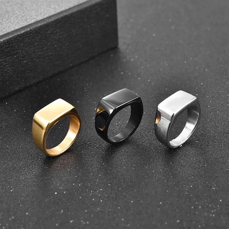 Groothandel Custom Mode Mannen Sieraden Hoge Kwaliteit Eenvoudige Hiphop Zwarte Ring Anel Rvs Gold Signet Finger Party Ring