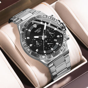 Nibosi 2661 montres à quartz bracelet en acier inoxydable hommes montre étanche bracelet en cuir montres-bracelets - Product Image 3