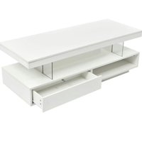 Table basse lisse avec bande lumineuse LED, grand espace de rangement à l'avant et à l'arrière des quatre tiroirs