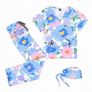 Conjunto de Uniformes Médicos Personalizados con Estampado Encantador, Uniformes de Enfermería de Algodón Elástico para Hospital - Product Image 1