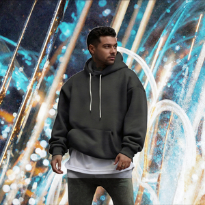 High Quality 500 Gsm Oversized Pullover Hoodie Men's <b>Sweatshirt</b> Custom Heavyweight <b>Fleece</b> Cotton Boxy Fit Embroidered <b>Lined</b> - Product Image 2