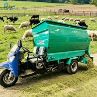 Offre Spéciale : Épandeur d'aliments pour bétail à trois roues, 2m³, double décharge, chariot d'alimentation automatique pour élevages de bovins et ovins