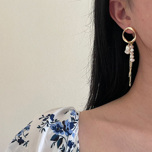 <strong>Custom</strong> Handmade <strong>Jewelry</strong> Gold Pearl Tassel Earrings Boho Pearl Drop Dangle Earring Gold Long Tassel Pearl Earrings <strong>Jewelry</strong> <strong>Supply</strong> - Product Image 2