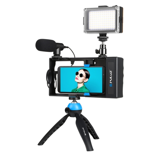 4 in 1 BT Handheld Vlogging Kit Smartphone Video Rig with Microphone, LED Selfie Light, Tripod Mount & Cold Shoe