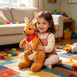 Peluche Kangourou Réaliste Mère et Bébé, Jouet en Peluche Parent-Enfant Personnalisable, Vente Directe Usine - Product Image 1