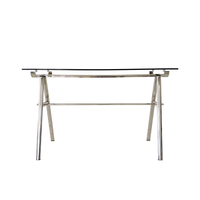 Escritorio de ordenador ejecutivo minimalista moderno mesa de oficina de cristal con patas de acero inoxidable para el hogar o el lugar de trabajo