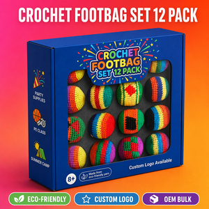 Set da 12 Hacky Sack all'uncinetto fatti a mano, palla da giocoleria per bambini e adulti, gadget per feste, attrezzatura sportiva per esterni in PE - Product Image 1