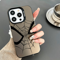 Casing Handphone TPU PC Motif Jaring Laba-laba Besar Berlapis Perak Elektroplating untuk Iphone X Xr Xs 11 12 13 14 15 16 17 18 Pro Max