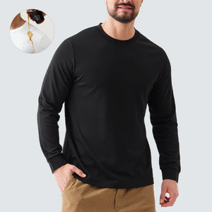 定制高级防水防污长袖T恤防油污男士休闲工作柔软棉莫代尔混纺衬衫 - Product Image 1