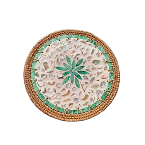 Salvamanteles Redondo Moderno de Ratán Ecológico Hecho a Mano con Mosaico de Concha de Nácar, Diámetro Personalizado, Logotipo, Precio Económico, Vietnam - Product Image 1
