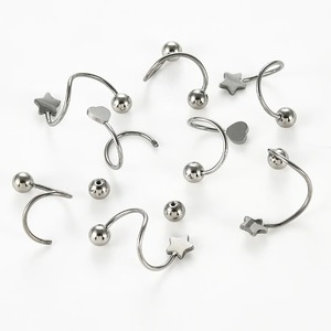 ต่างหูสแตนเลสแบบหนีบ 1 คู่ รูปทรงตัว S ป้องกันการแพ้ ดีไซน์เกลียวรูปหัวใจและดาว สำหรับผู้หญิง เครื่องประดับเจาะหู - Product Image 2